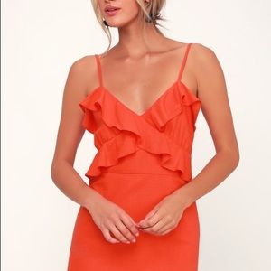 NWT Lulu’s So Happy Coral Red Ruffled Mini Dress